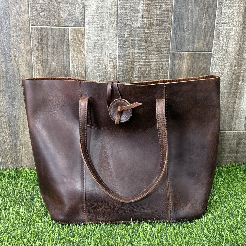 Beautiful Jesslyn Blake genuine leather tote bag in a rich brown leather